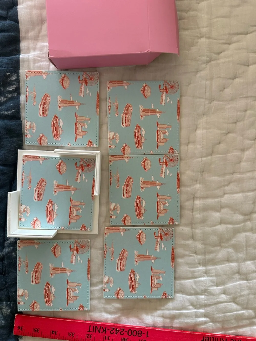 Katie Kime Square Chicago Toile Coaster Set NIB